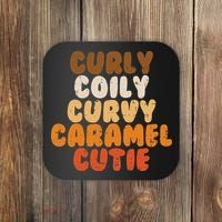 Curly Curvy Caramel Cutie Melanin Goddess Black Pride Gift Coaster thumb 0
