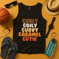 Curly Curvy Caramel Cutie Melanin Goddess Black Pride Gift Tank Top thumb 4