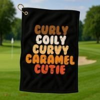 Curly Curvy Caramel Cutie Melanin Goddess Black Pride Gift Golf Towel thumb 1