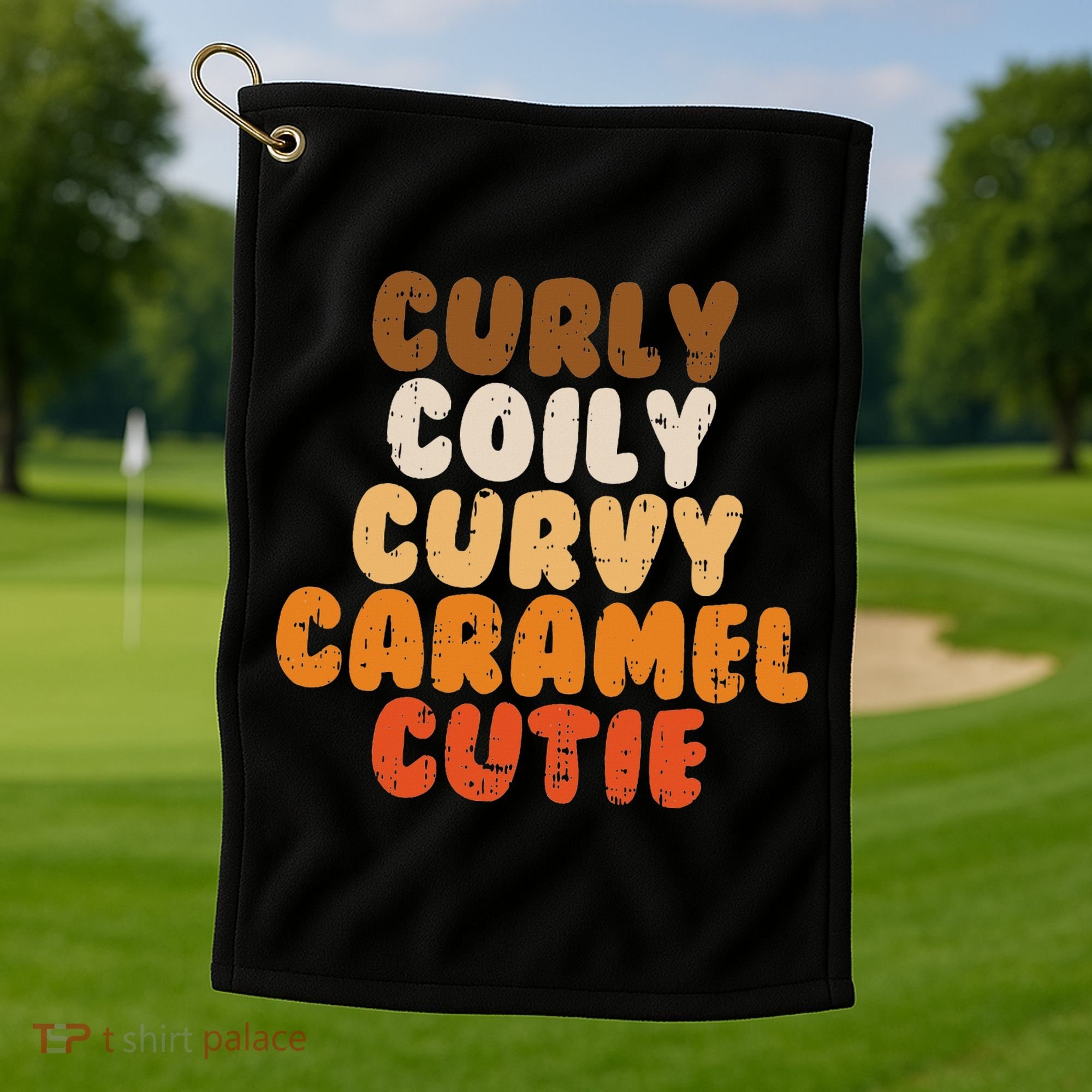 Curly Curvy Caramel Cutie Melanin Goddess Black Pride Gift Golf Towel