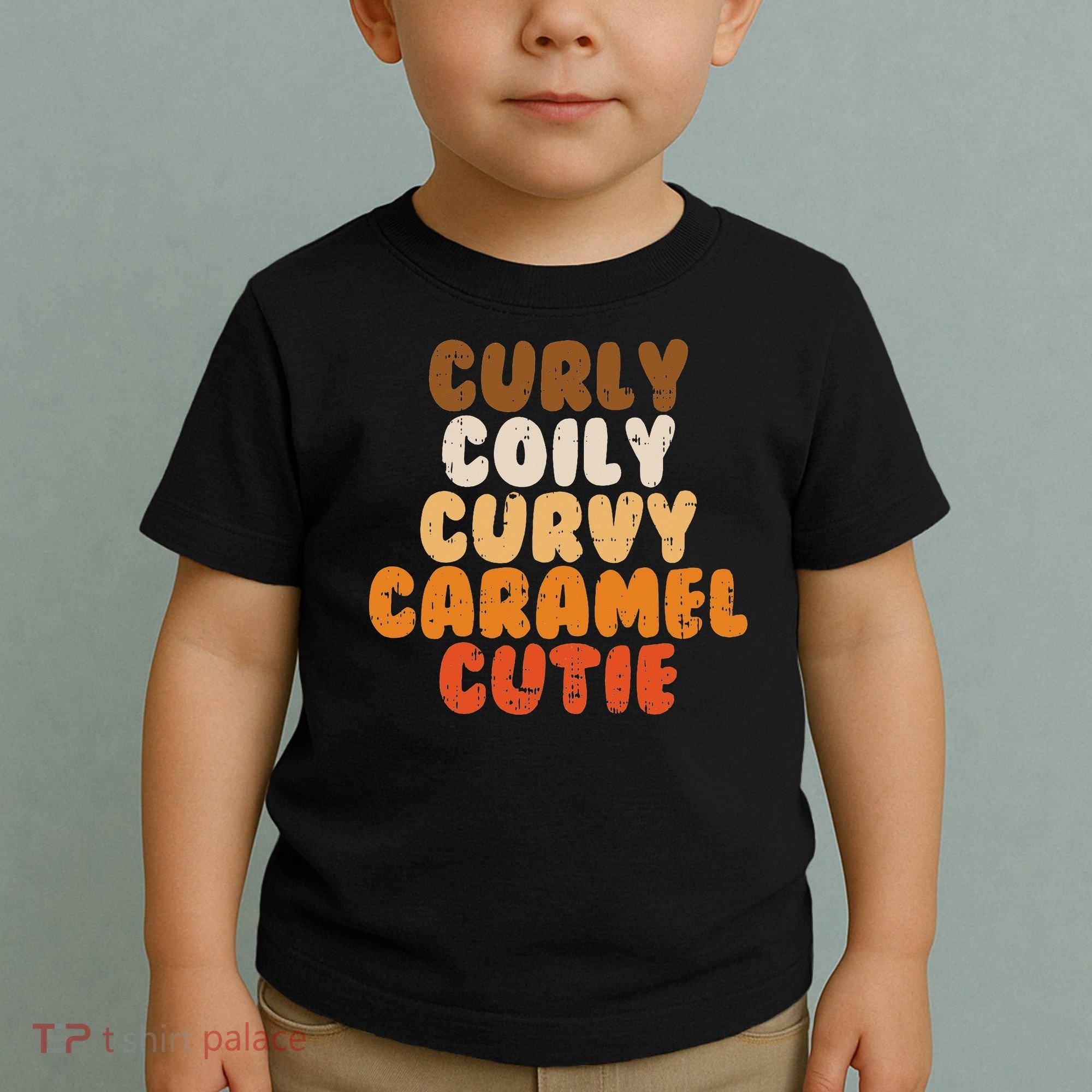 Curly Curvy Caramel Cutie Melanin Goddess Black Pride Gift Toddler T-Shirt