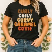Curly Curvy Caramel Cutie Melanin Goddess Black Pride Gift Women's T-Shirt thumb 2