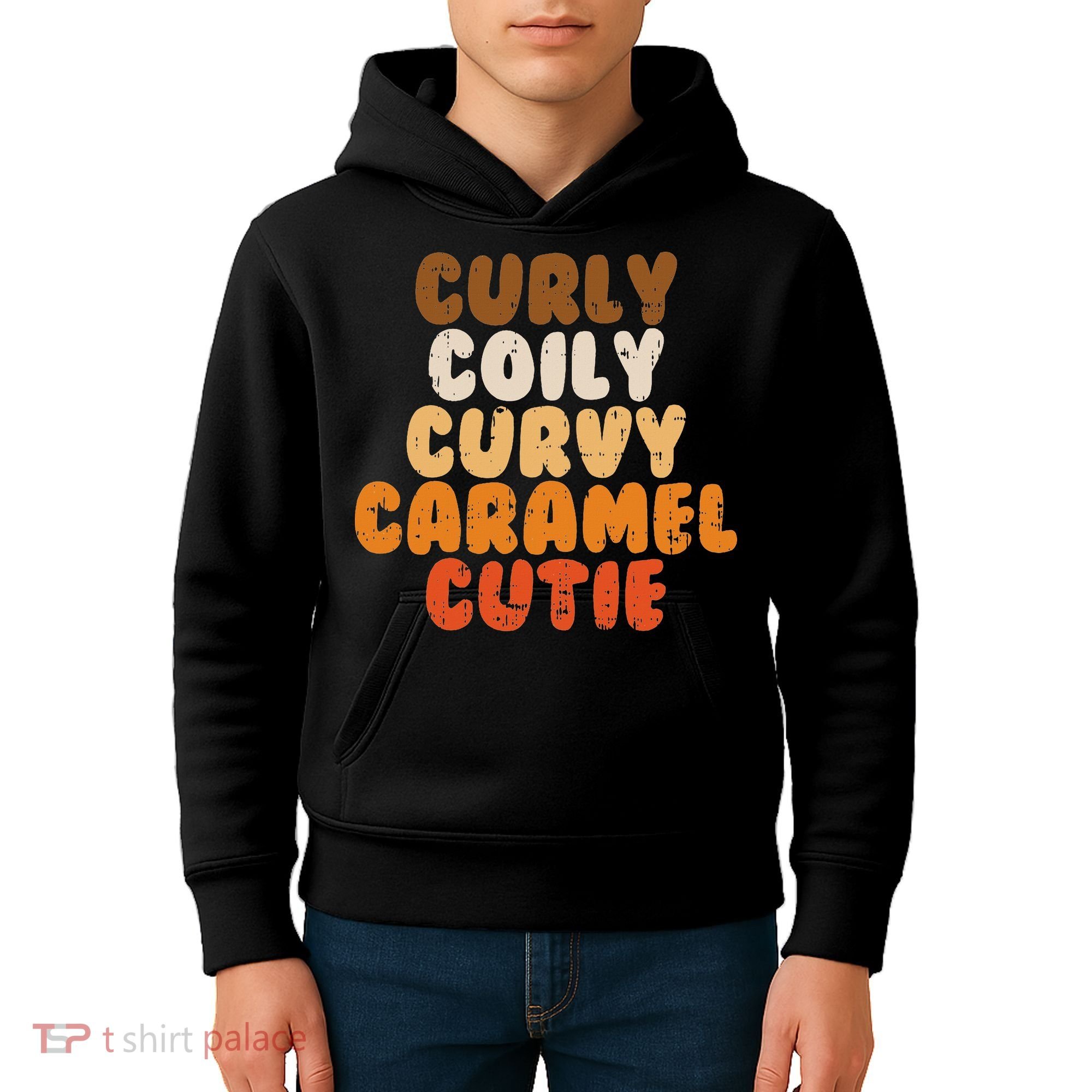 Curly Curvy Caramel Cutie Melanin Goddess Black Pride Gift Kids Hoodie