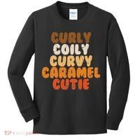 Curly Curvy Caramel Cutie Melanin Goddess Black Pride Gift Kids Long Sleeve Shirt thumb 0