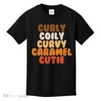 Curly Curvy Caramel Cutie Melanin Goddess Black Pride Gift Kids T-Shirt thumb 0