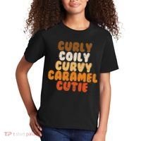 Curly Curvy Caramel Cutie Melanin Goddess Black Pride Gift Kids T-Shirt thumb 2
