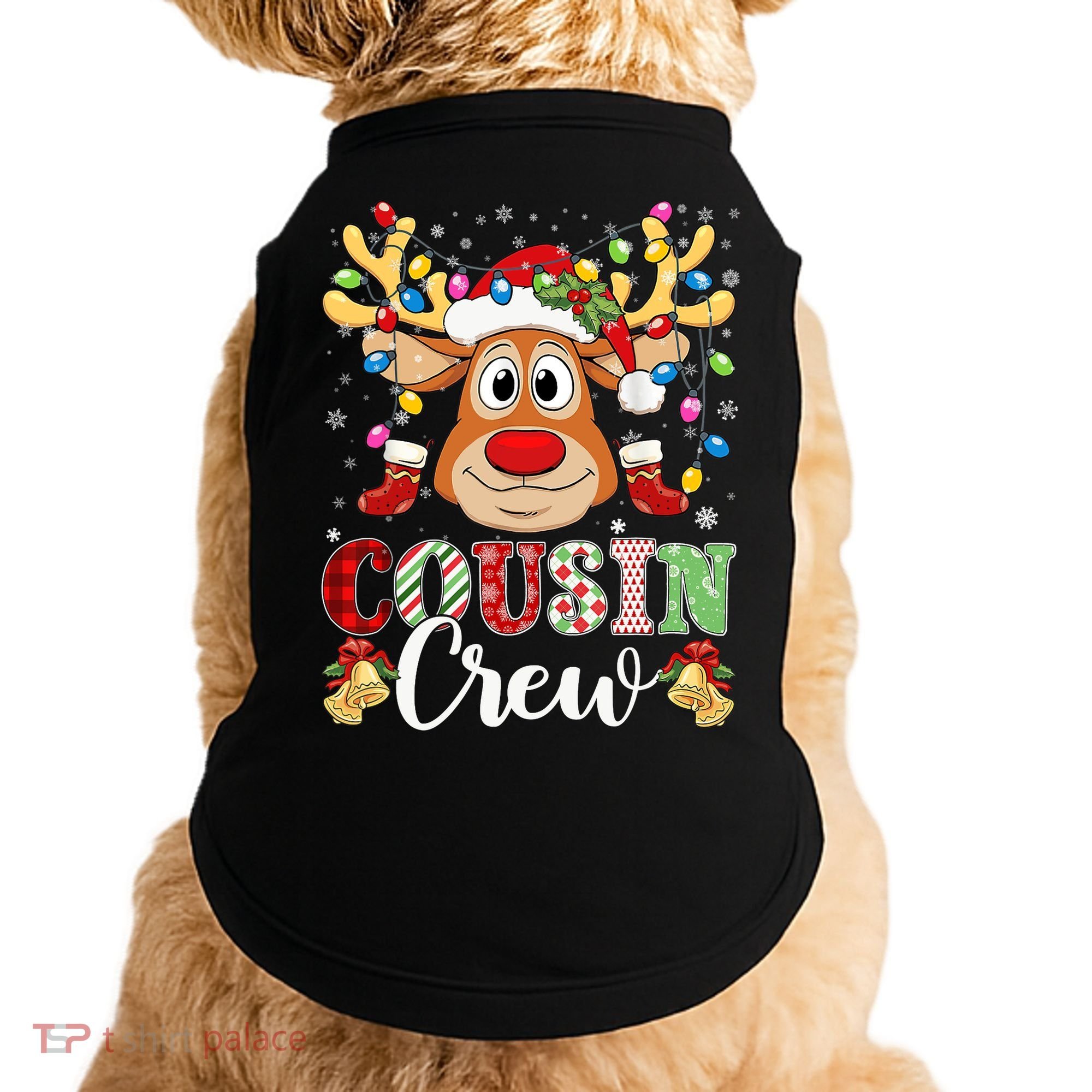 Christmas Cousin Crew Reindeer Santa Hat Lights Teens Doggie Tank