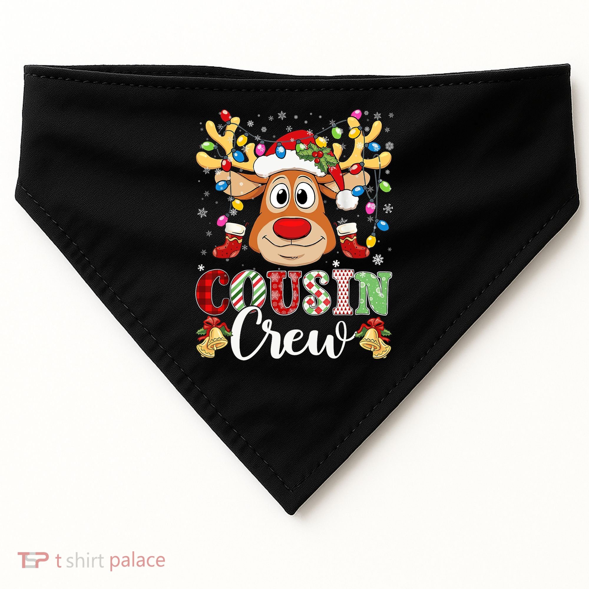 Christmas Cousin Crew Reindeer Santa Hat Lights Teens USA-Made Doggie Bandana