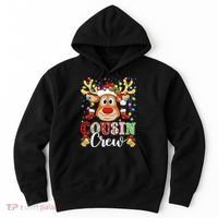 Christmas Cousin Crew Reindeer Santa Hat Lights Teens Hoodie thumb 0