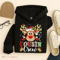 Christmas Cousin Crew Reindeer Santa Hat Lights Teens Hoodie thumb 4