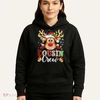 Christmas Cousin Crew Reindeer Santa Hat Lights Teens Hoodie thumb 5