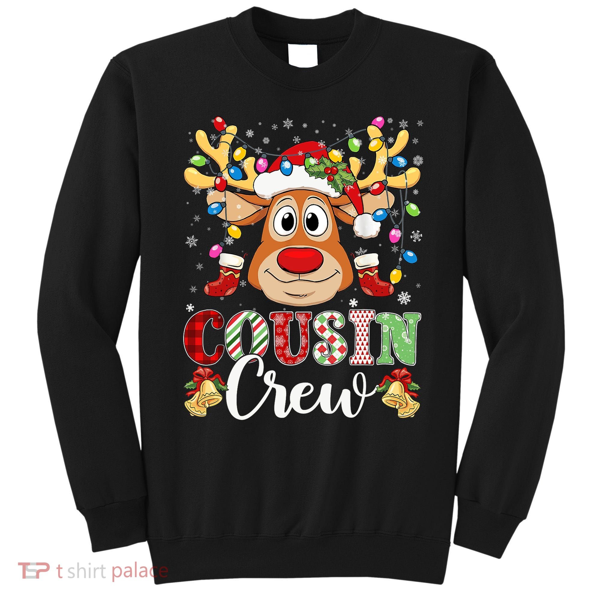 Christmas Cousin Crew Reindeer Santa Hat Lights Teens Sweatshirt