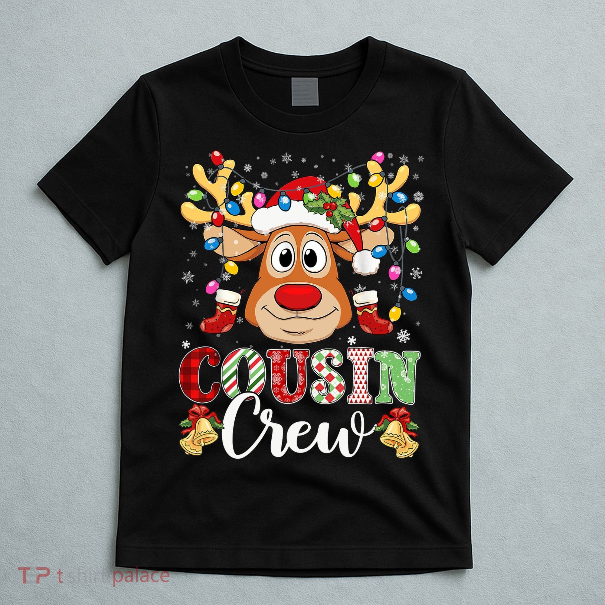 Christmas Cousin Crew Reindeer Santa Hat Lights Teens T-Shirt