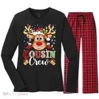 Christmas Cousin Crew Reindeer Santa Hat Lights Teens Women's Long Sleeve Flannel Pajama Set  thumb 0