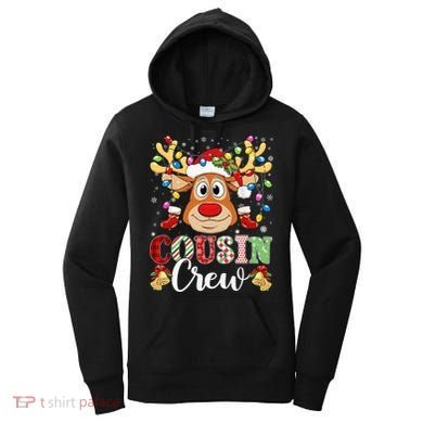 Christmas Cousin Crew Reindeer Santa Hat Lights Teens Women's Hoodie