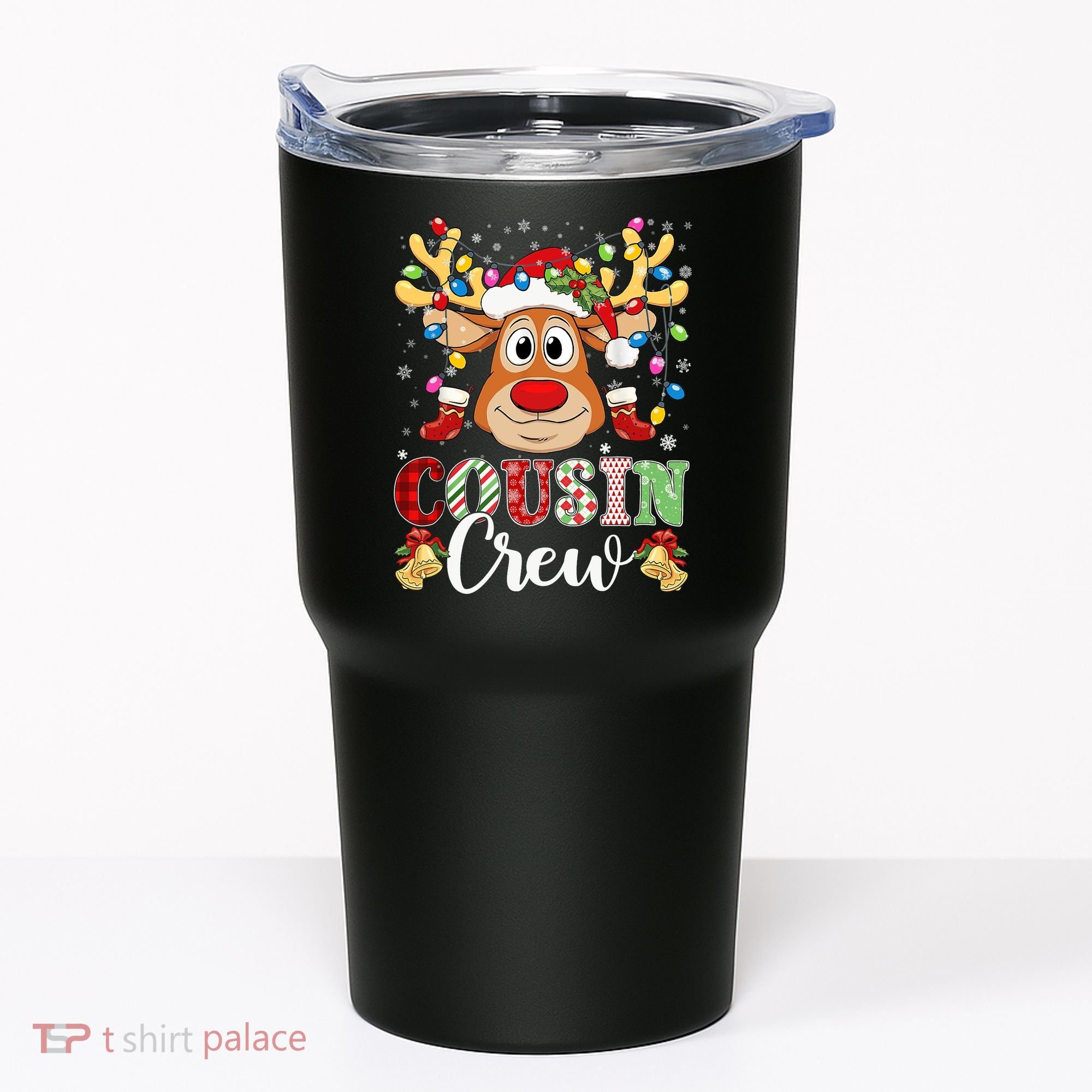 Christmas Cousin Crew Reindeer Santa Hat Lights Teens Tumbler