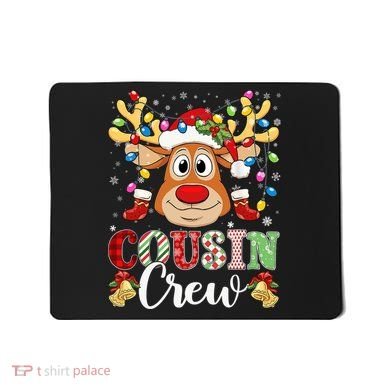 Christmas Cousin Crew Reindeer Santa Hat Lights Teens Mousepad