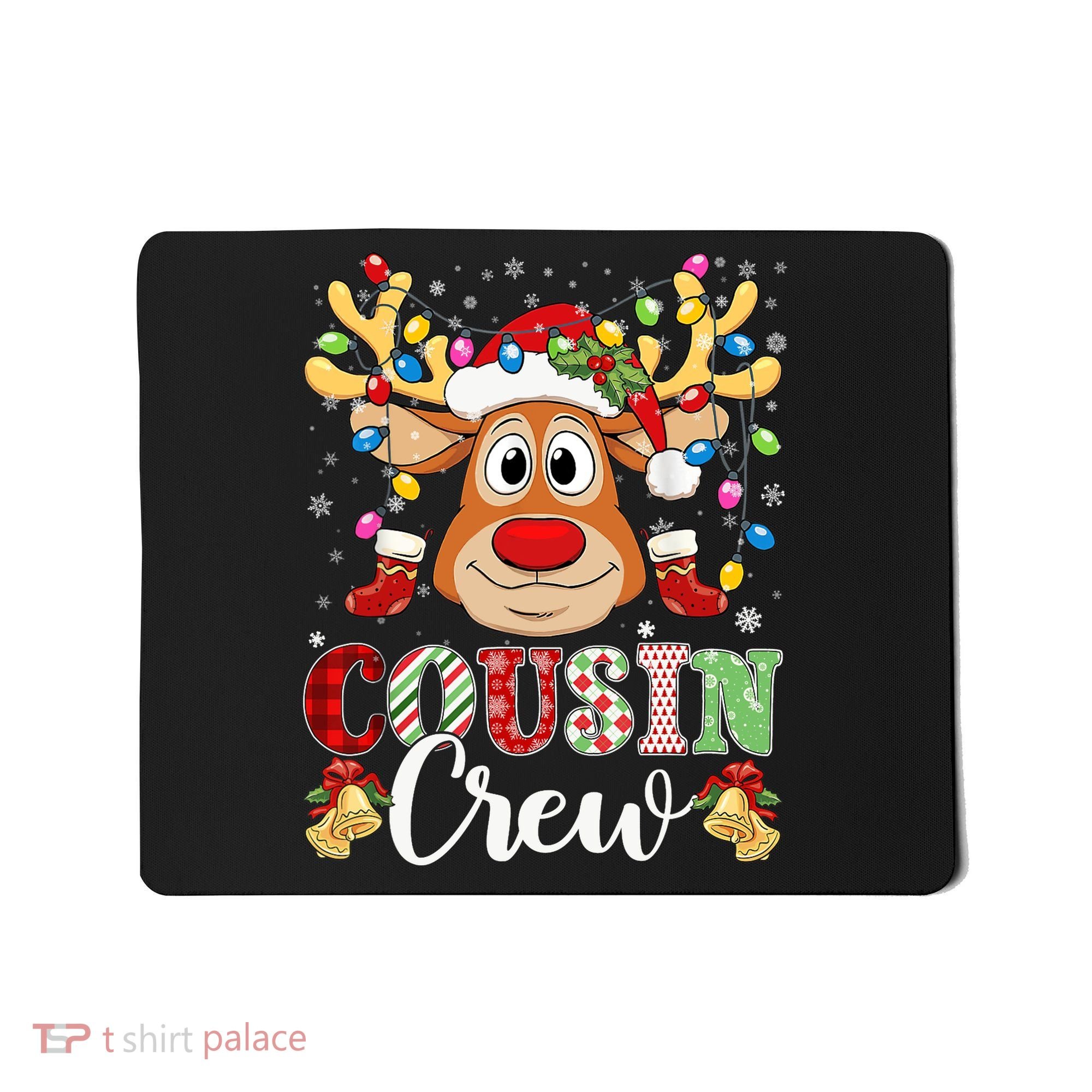 Christmas Cousin Crew Reindeer Santa Hat Lights Teens Mousepad