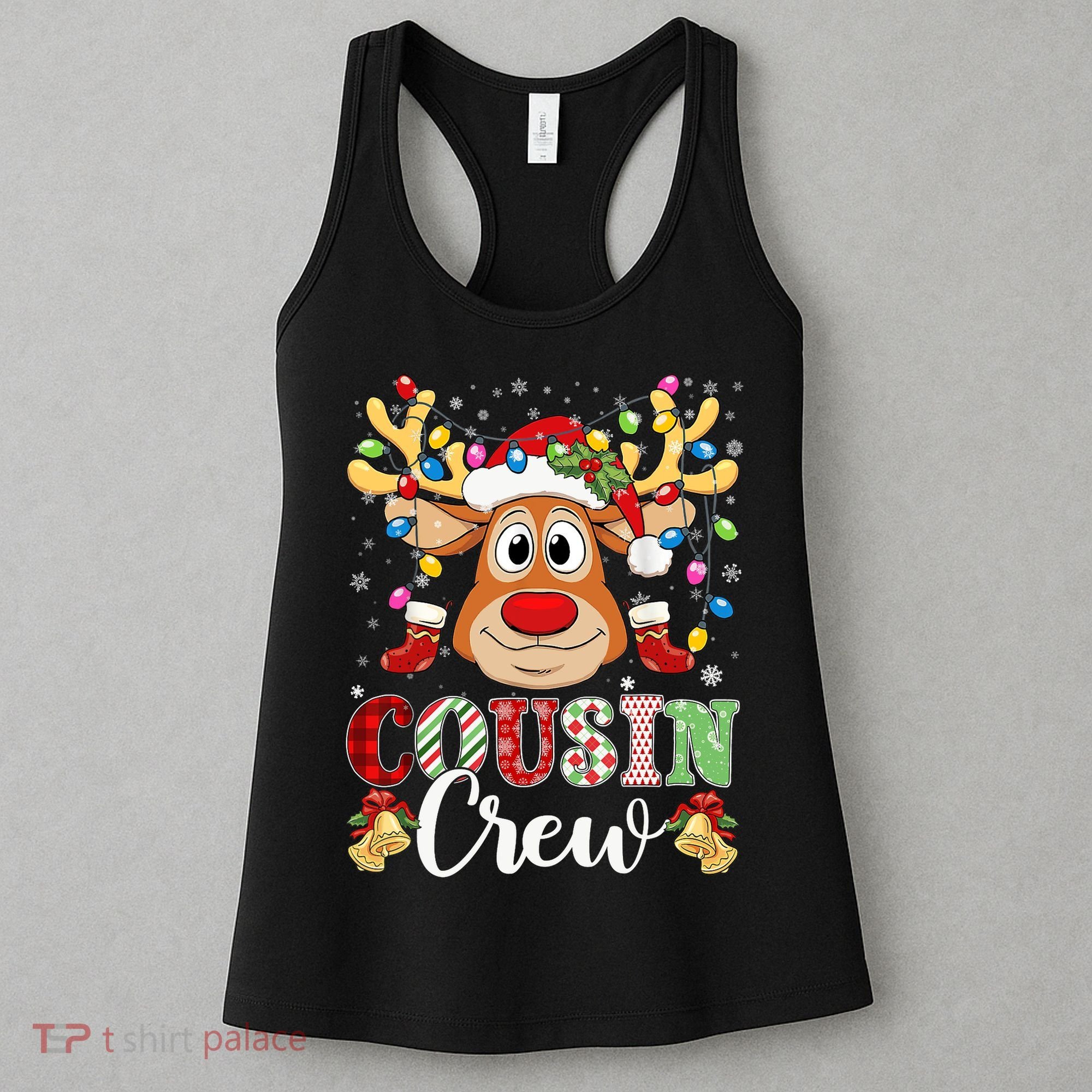 Christmas Cousin Crew Reindeer Santa Hat Lights Teens Women's Tank Top