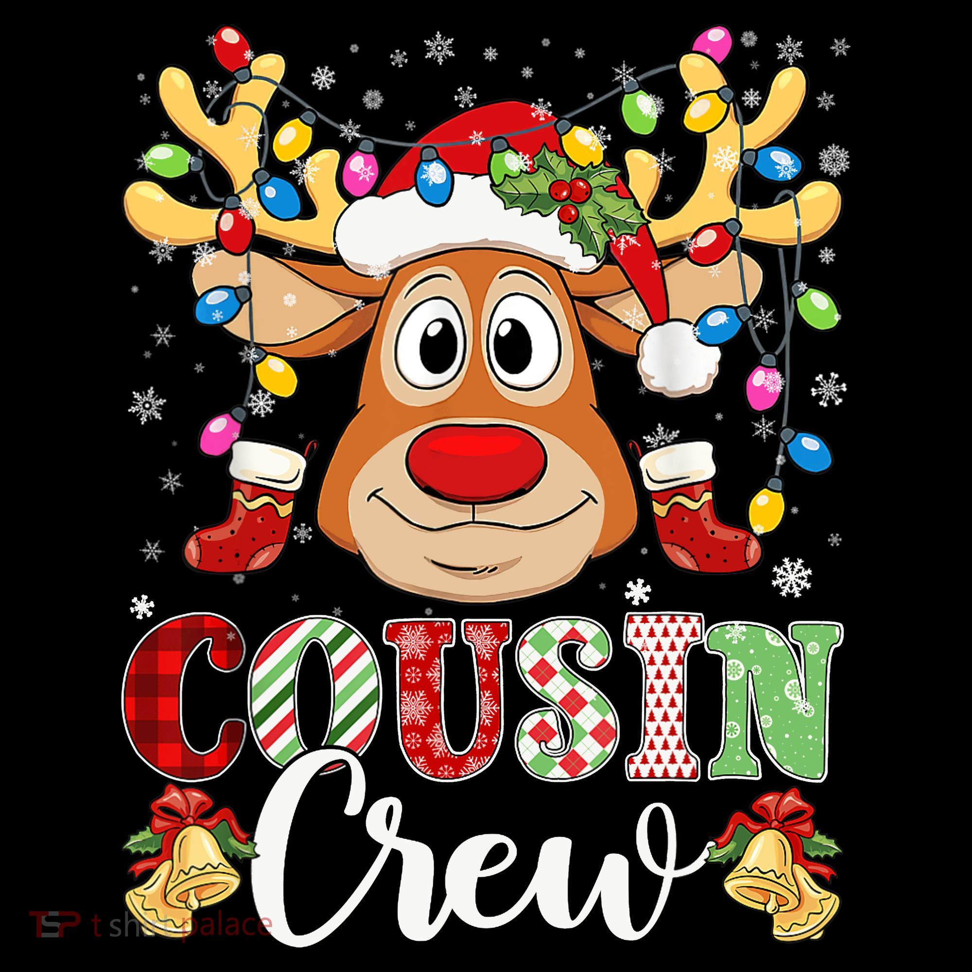 Christmas Cousin Crew Reindeer Santa Hat Lights Teens Women's Tank Top
