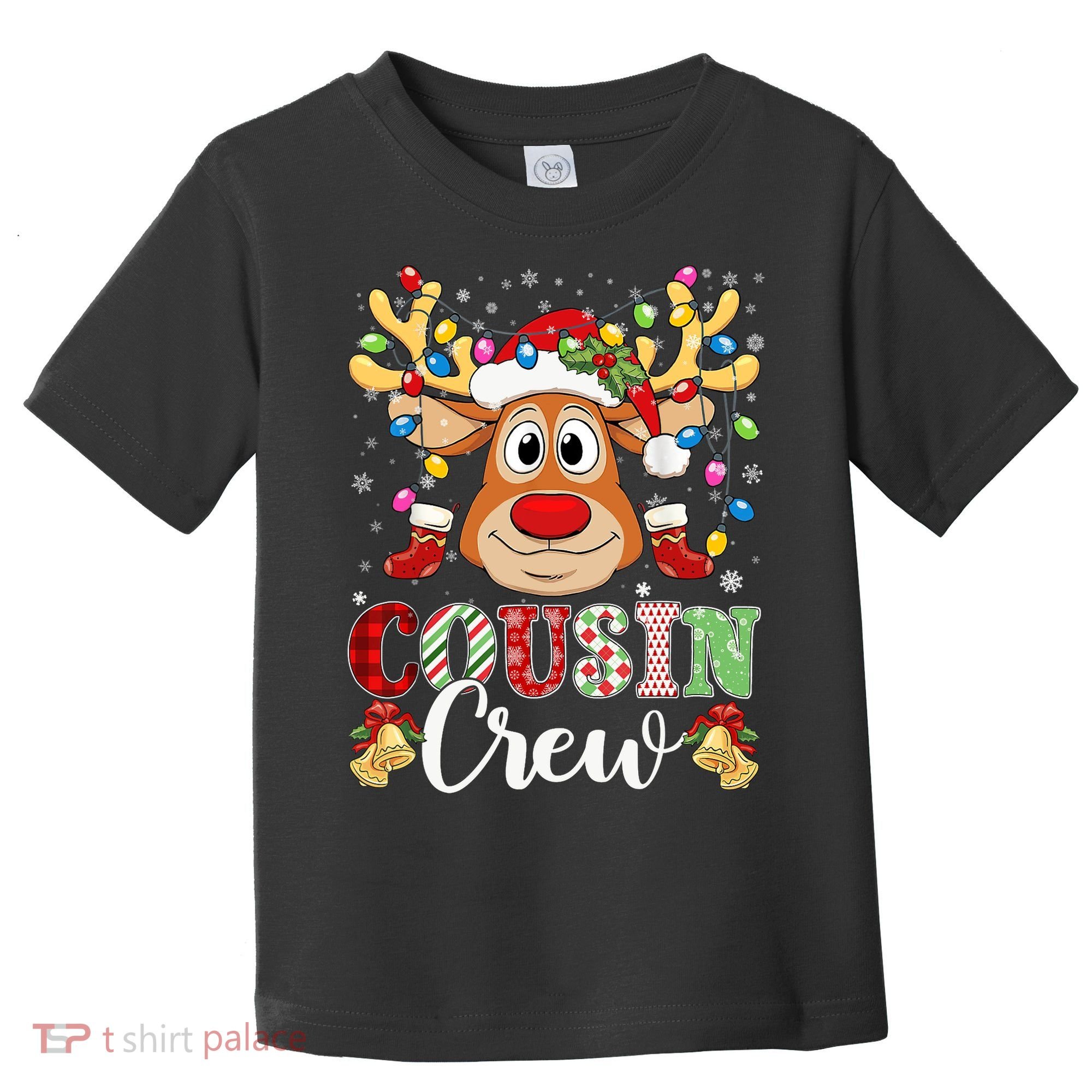 Christmas Cousin Crew Reindeer Santa Hat Lights Teens Toddler T-Shirt