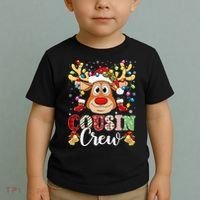 Christmas Cousin Crew Reindeer Santa Hat Lights Teens Toddler T-Shirt thumb 2