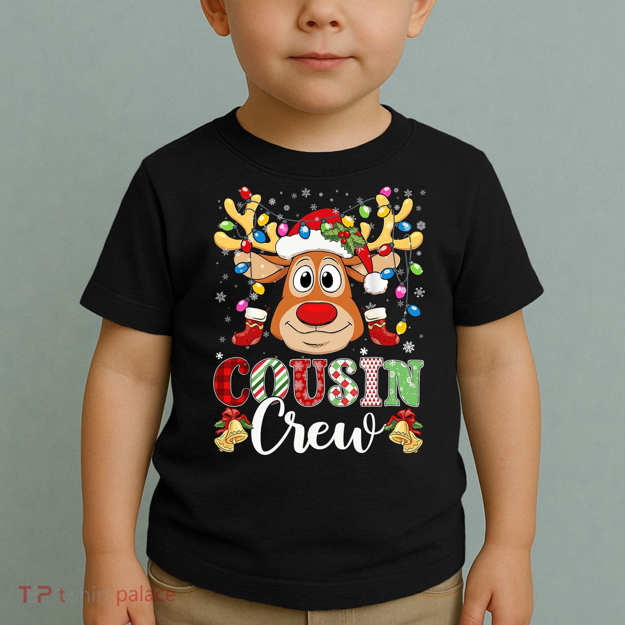 Christmas Cousin Crew Reindeer Santa Hat Lights Teens Toddler T-Shirt