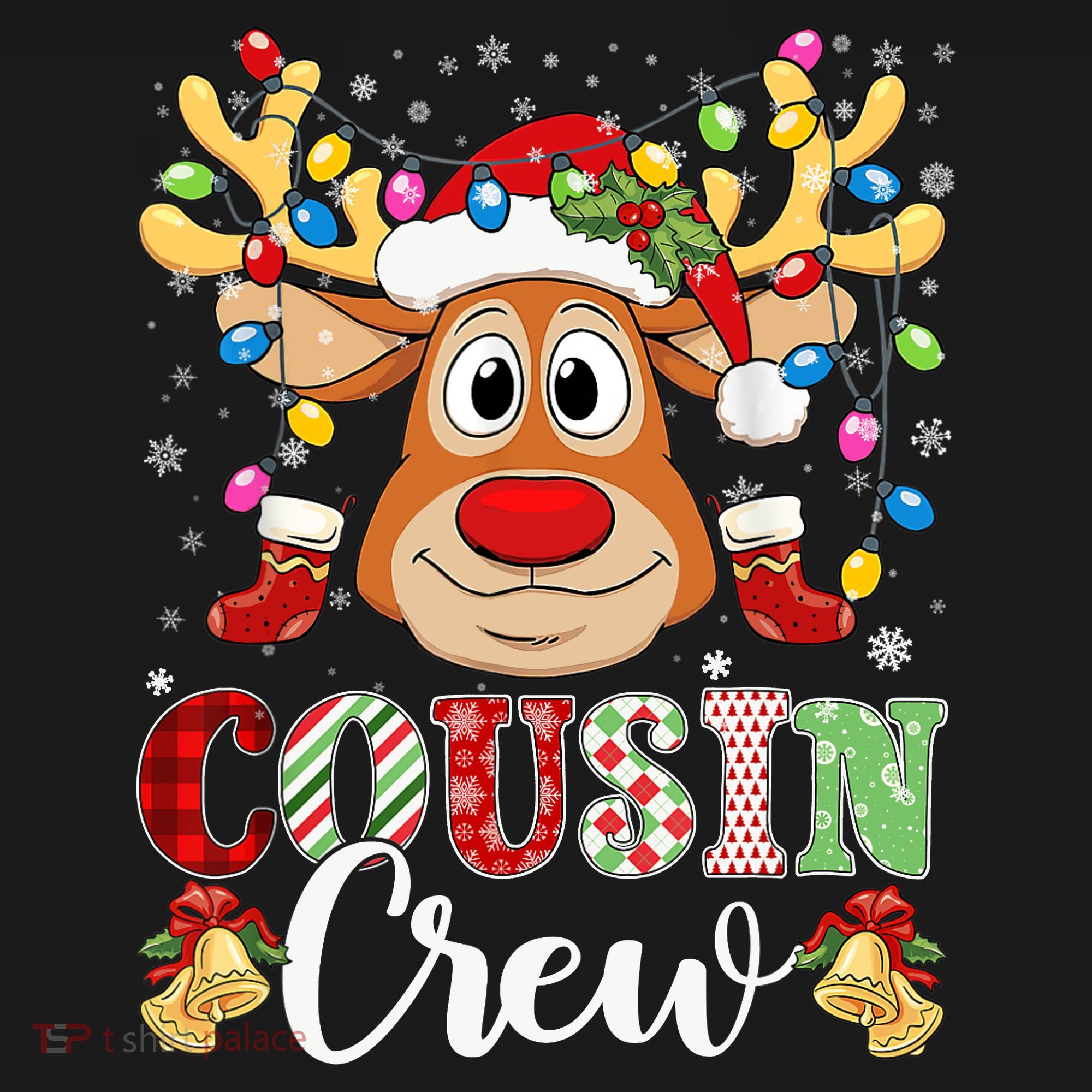 Christmas Cousin Crew Reindeer Santa Hat Lights Teens Toddler T-Shirt