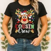 Christmas Cousin Crew Reindeer Santa Hat Lights Teens Women's T-Shirt thumb 2