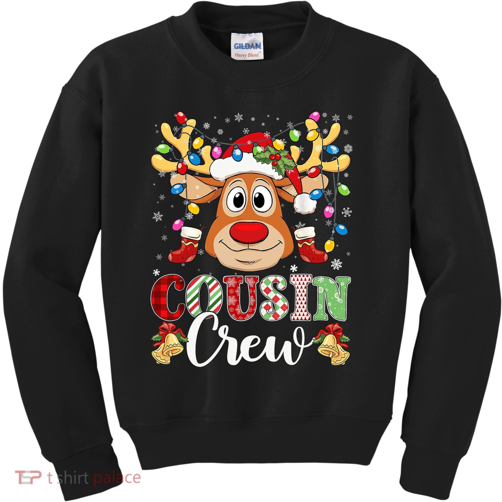 Christmas Cousin Crew Reindeer Santa Hat Lights Teens Kids Sweatshirt