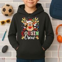 Christmas Cousin Crew Reindeer Santa Hat Lights Teens Kids Hoodie thumb 2