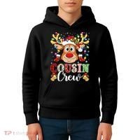 Christmas Cousin Crew Reindeer Santa Hat Lights Teens Kids Hoodie thumb 4