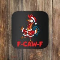 Crazy Chicken Cartoon F-Caw-F Funny Santa Chrismas Coaster thumb 0
