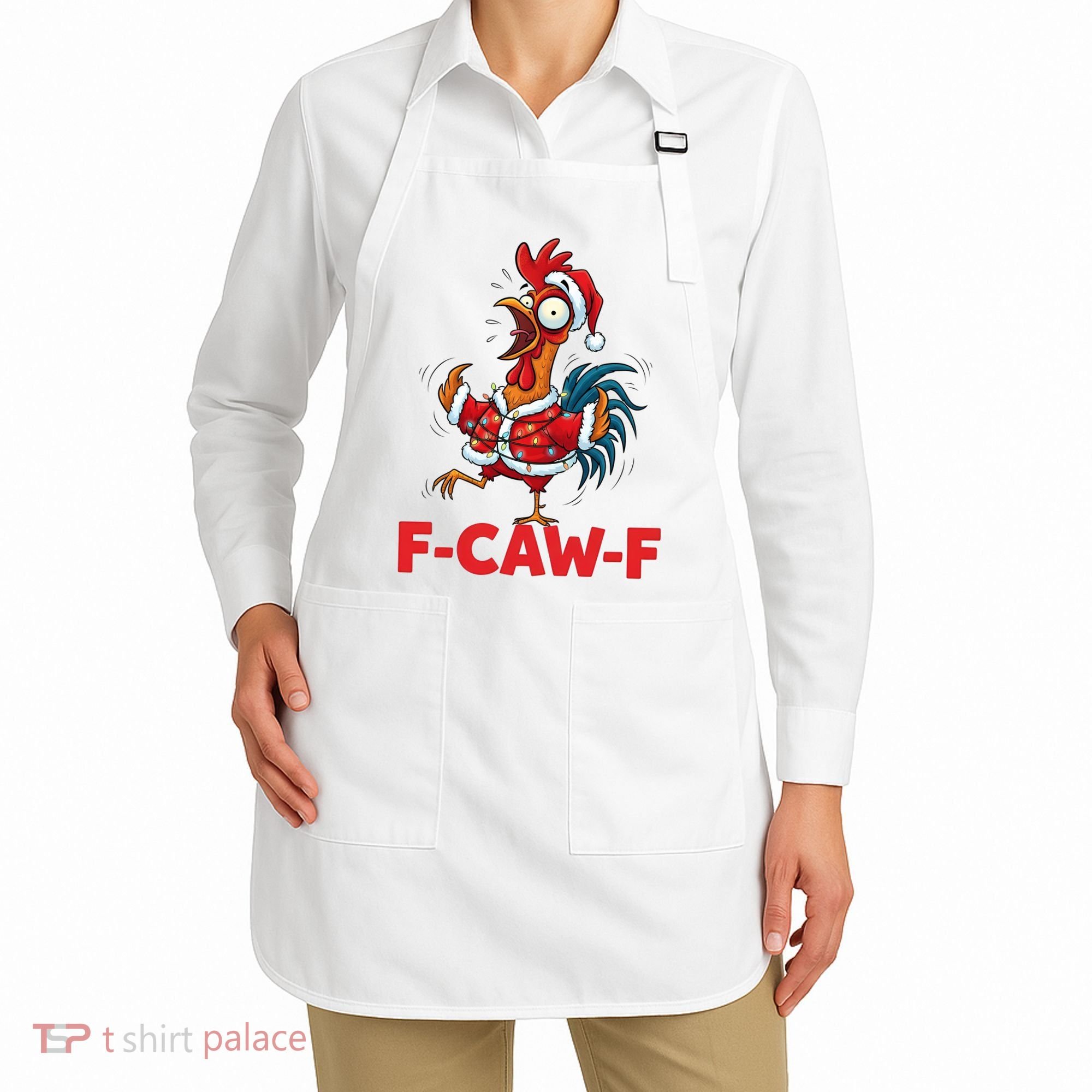 Crazy Chicken Cartoon F-Caw-F Funny Santa Chrismas Apron