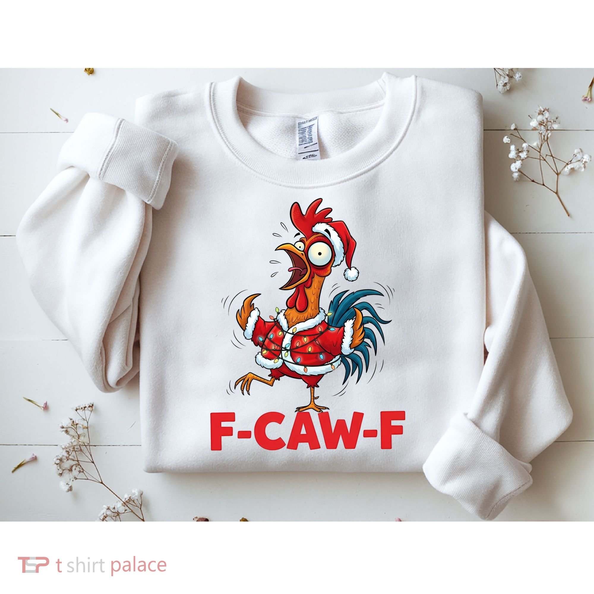 Crazy Chicken Cartoon F-Caw-F Funny Santa Chrismas Sweatshirt