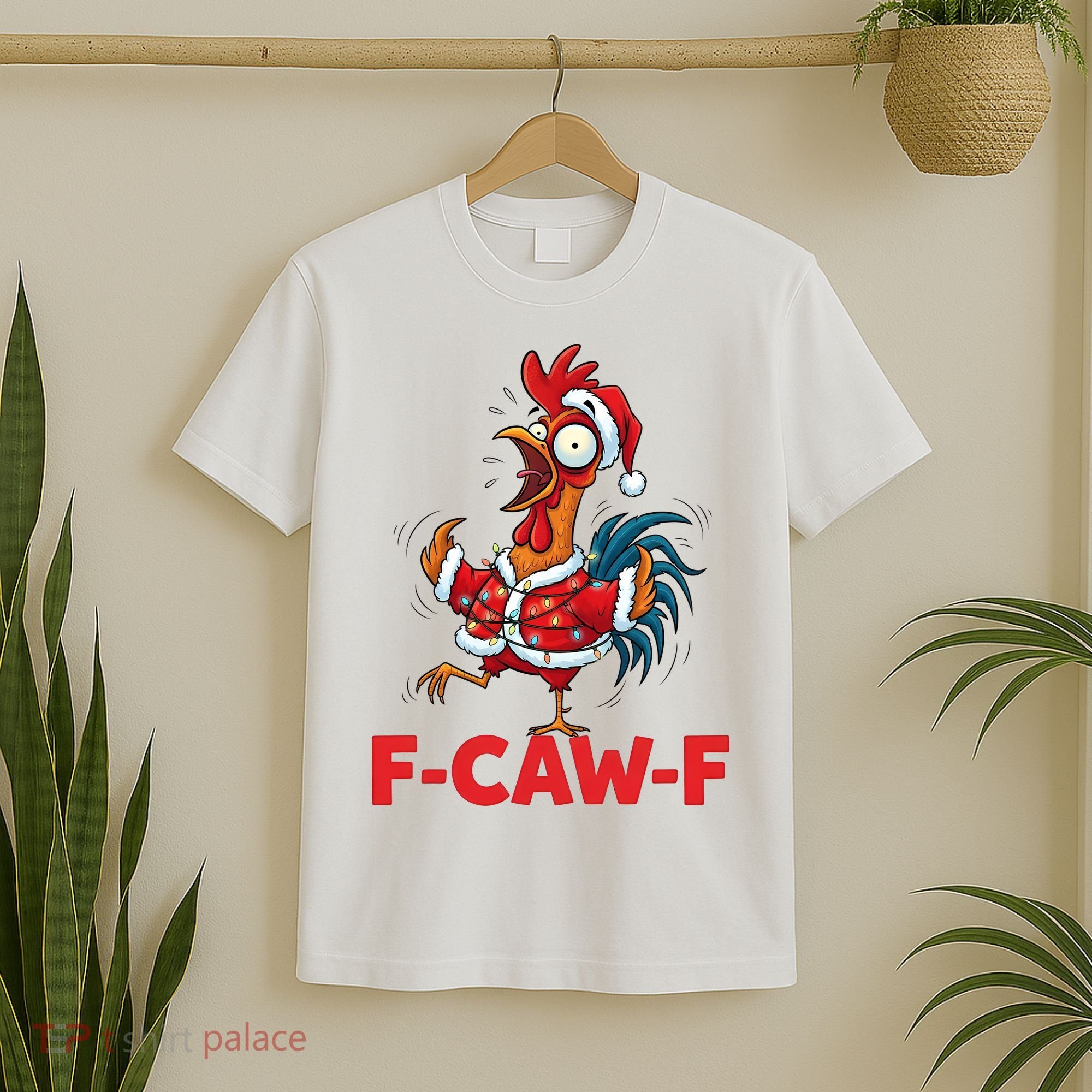 Crazy Chicken Cartoon F-Caw-F Funny Santa Chrismas T-Shirt