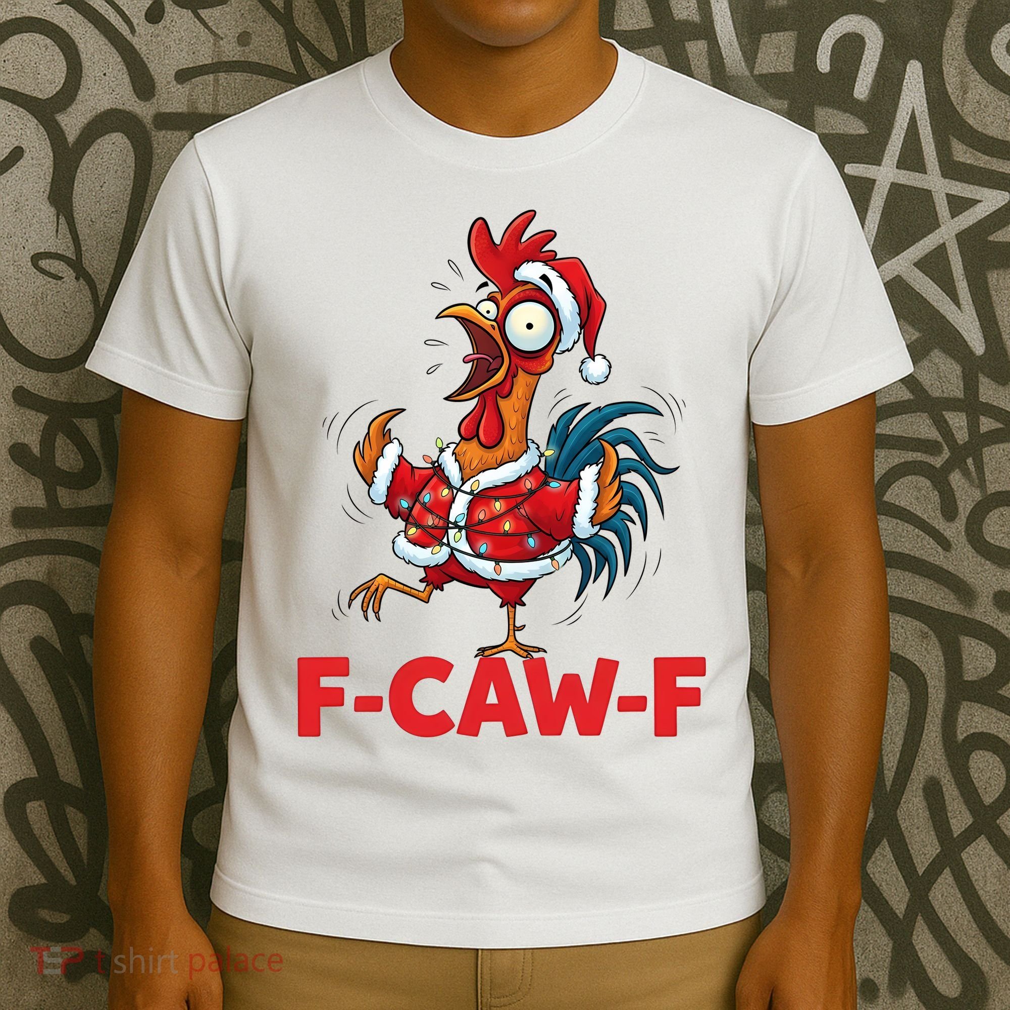 Crazy Chicken Cartoon F-Caw-F Funny Santa Chrismas T-Shirt