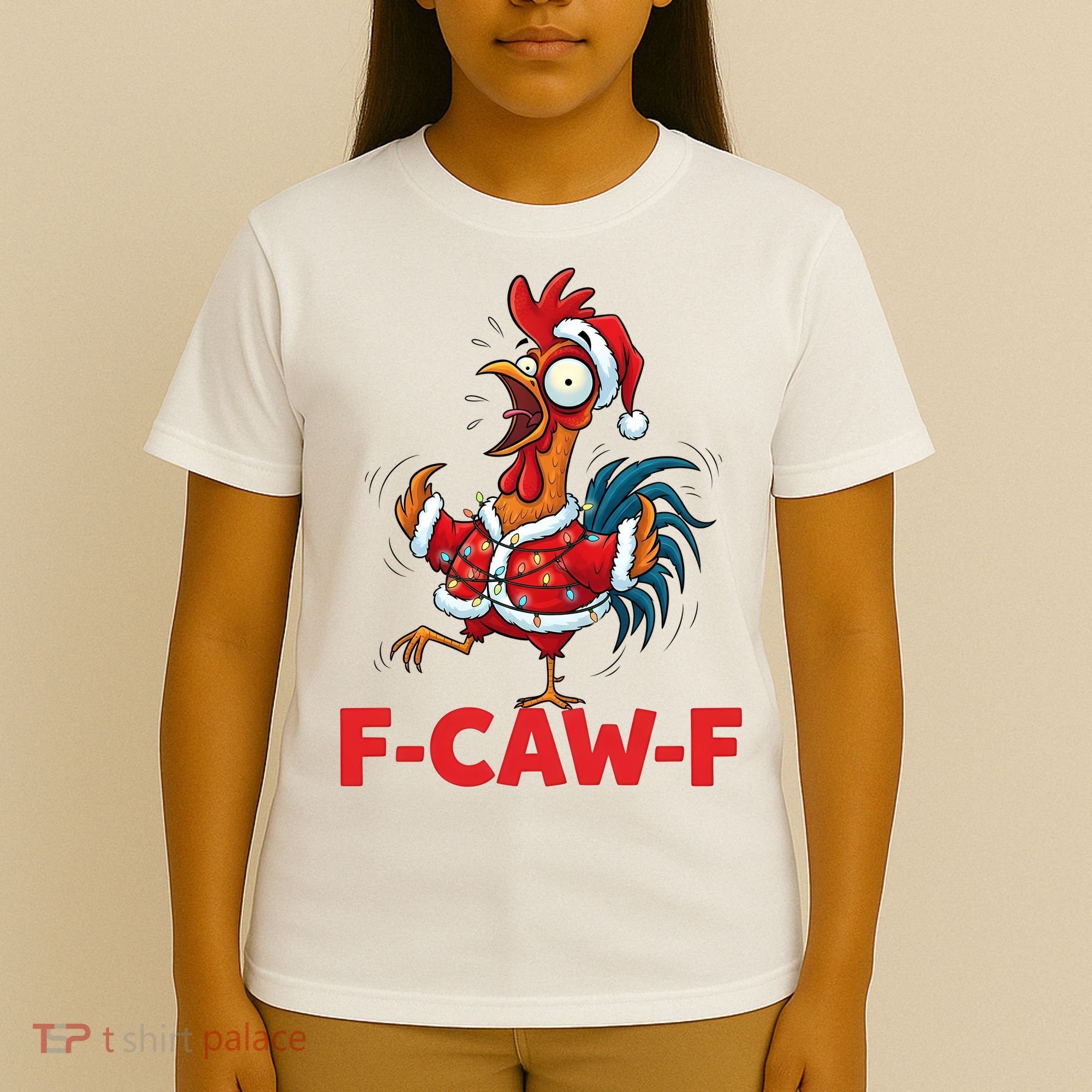 Crazy Chicken Cartoon F-Caw-F Funny Santa Chrismas T-Shirt
