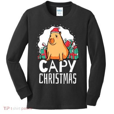 Capy Christmas Capybara Kids Long Sleeve Shirt