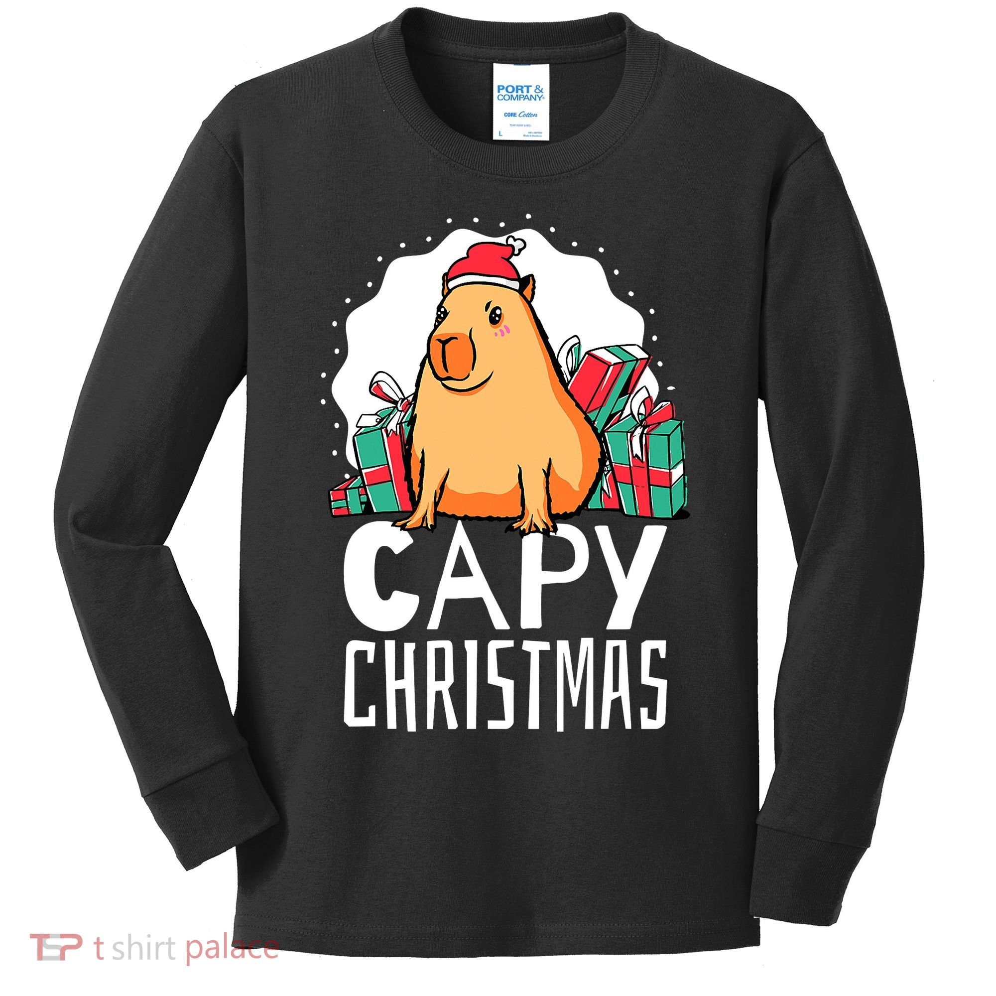 Capy Christmas Capybara Kids Long Sleeve Shirt