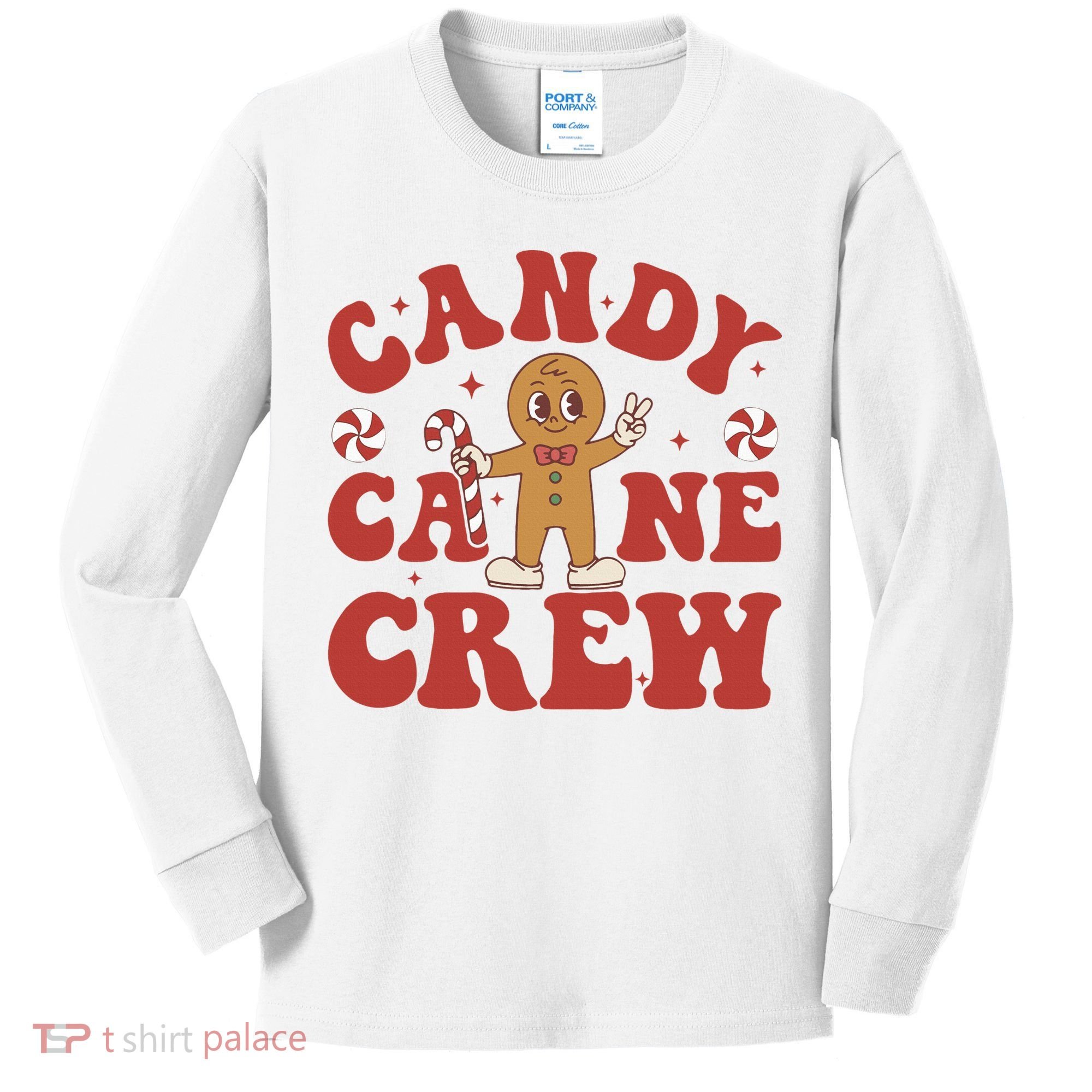 Candy Cane Crew Cookie Merry Christmas Gingerbread Cute  Kids Long Sleeve Shirt