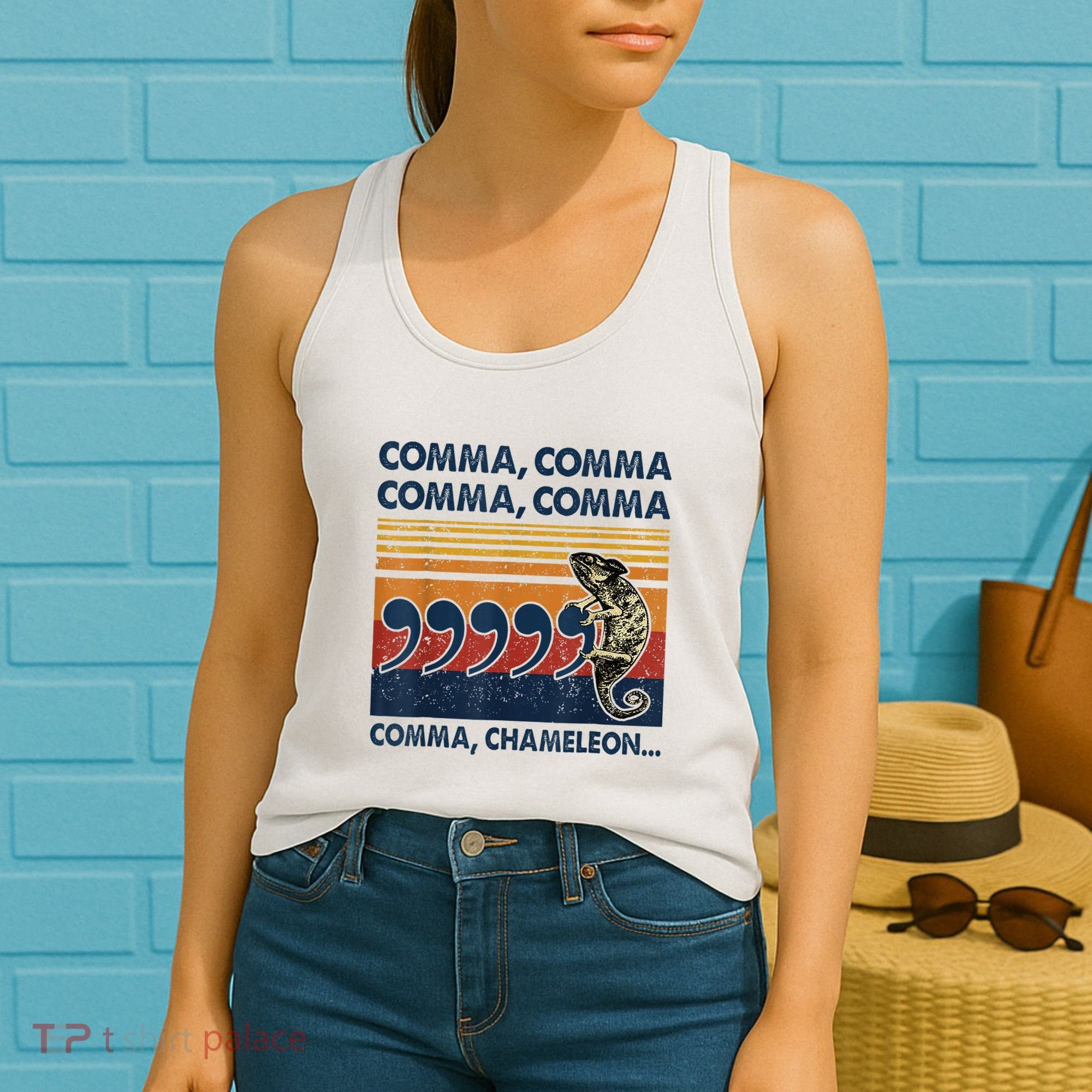 Comma Comma Chameleon Funny Grammar English Teacher Women's Tank Top