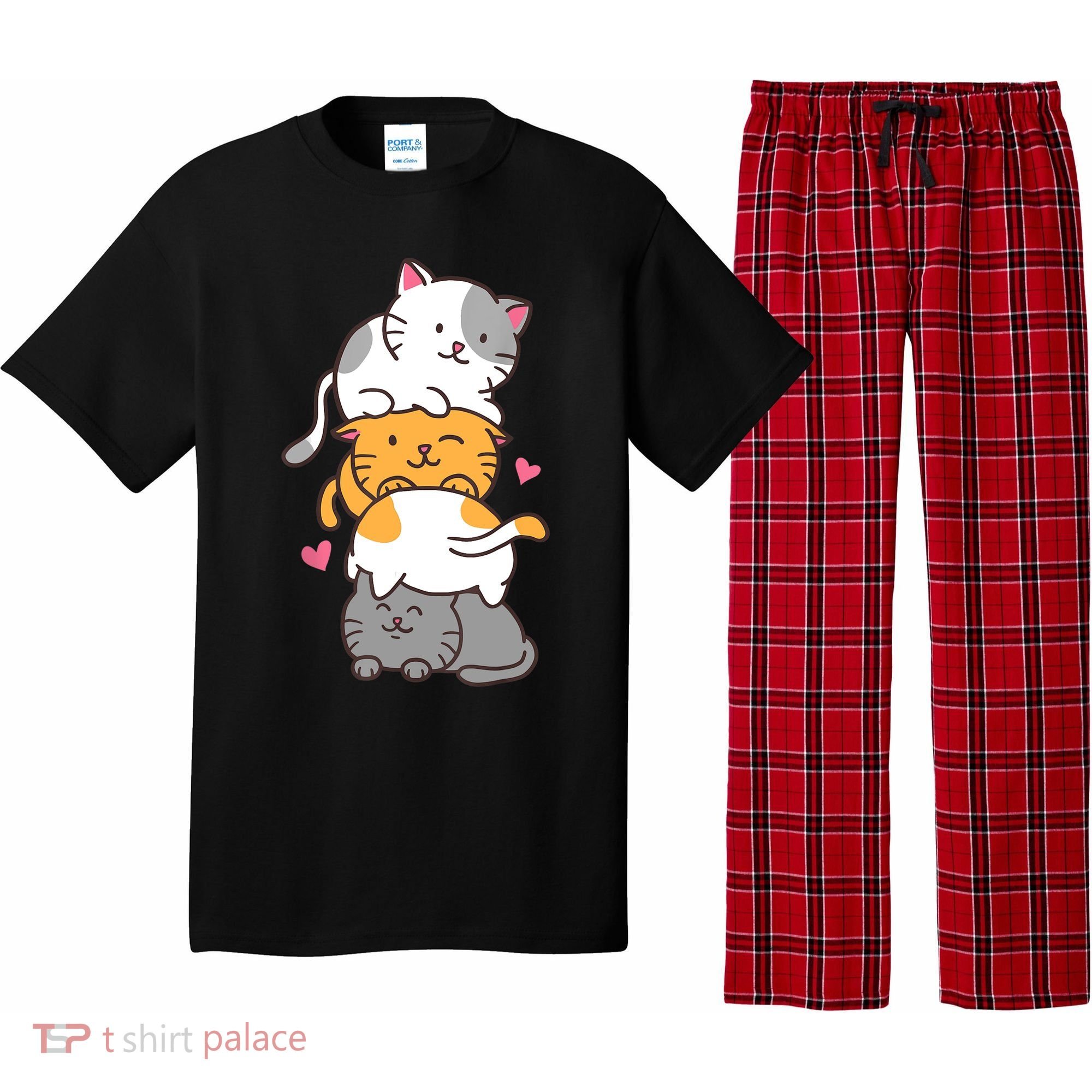 Cat Cats Cute Kitty Pile Anime Kawaii Neko Gift TShirt Pajama Set