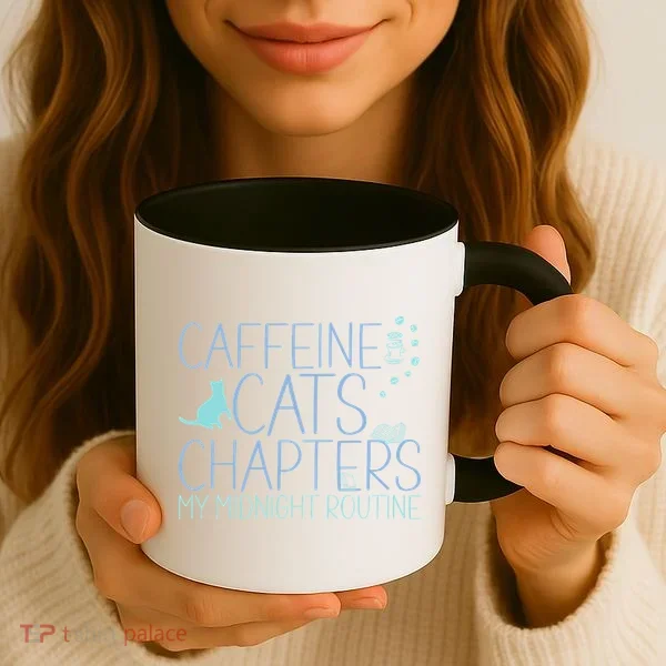 Caffeine Cats  Chapters My Midnight Routine Night Cat Owl Coffee Mug