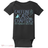 Caffeine Cats  Chapters My Midnight Routine Night Cat Owl Baby Bodysuit thumb 0
