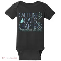 Caffeine Cats  Chapters My Midnight Routine Night Cat Owl Baby Bodysuit thumb 0
