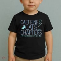 Caffeine Cats  Chapters My Midnight Routine Night Cat Owl Toddler T-Shirt thumb 2