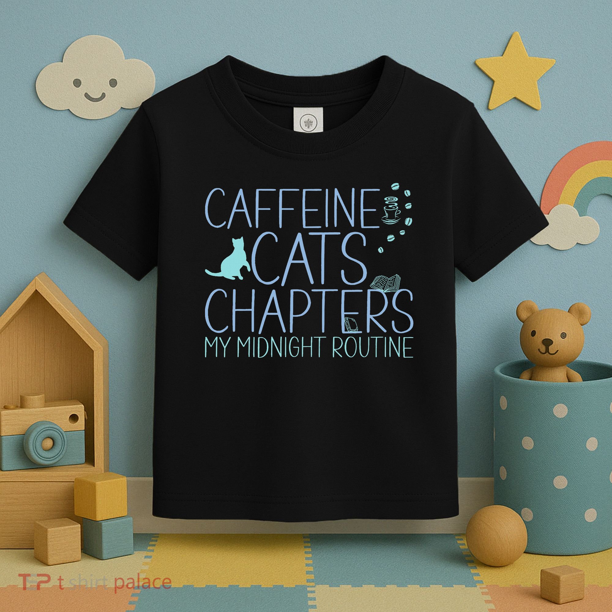 Caffeine Cats  Chapters My Midnight Routine Night Cat Owl Toddler T-Shirt
