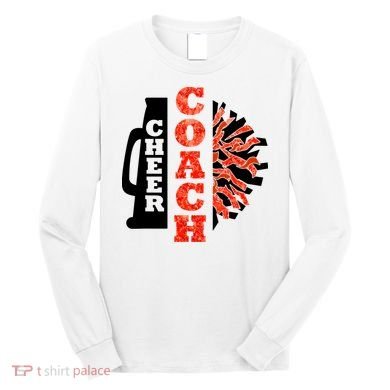 Cheer Coach Cheerleader Megaphone Pom Pom Long Sleeve Shirt