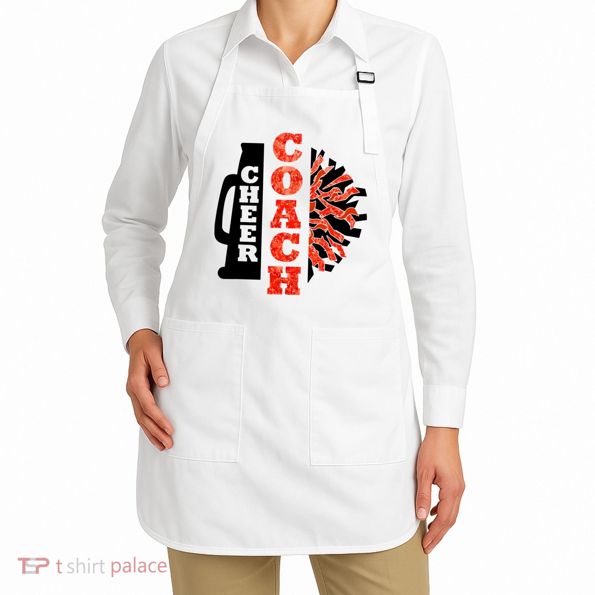 Cheer Coach Cheerleader Megaphone Pom Pom Apron